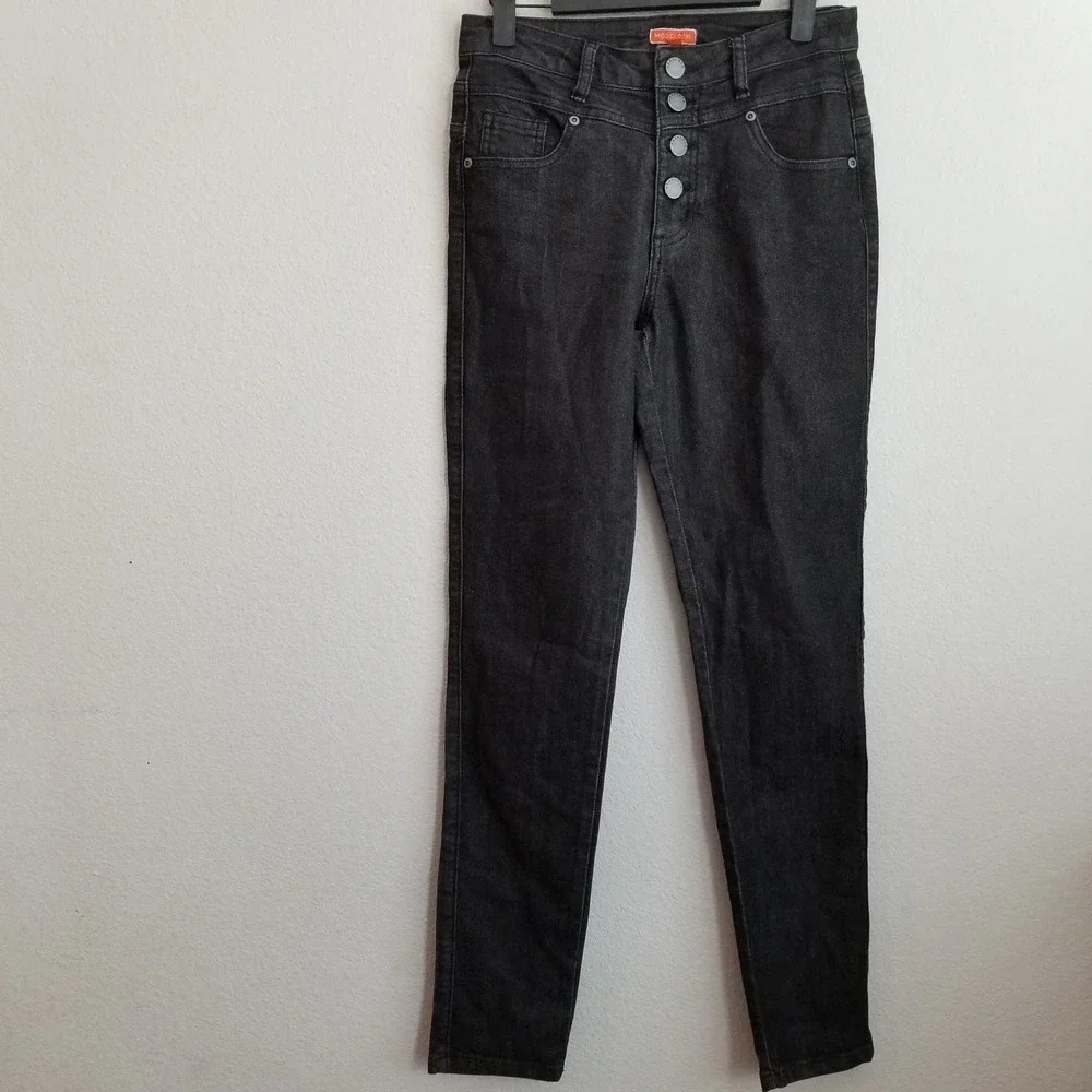Modcloth Women's Karaoke High Rise Button Fly Skinny Jeans Size 4 Black Pockets - Picture 2 of 14